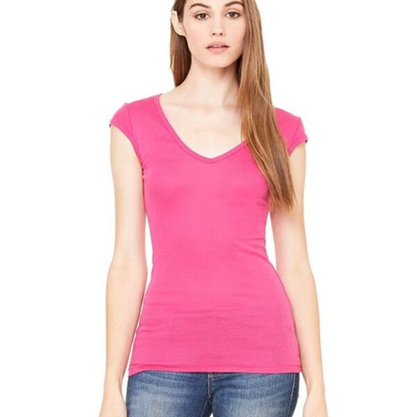 BELLA + CANVAS - Women's Cap Sleeve Sheer Mini Rib V-neck Tee Thumbnail