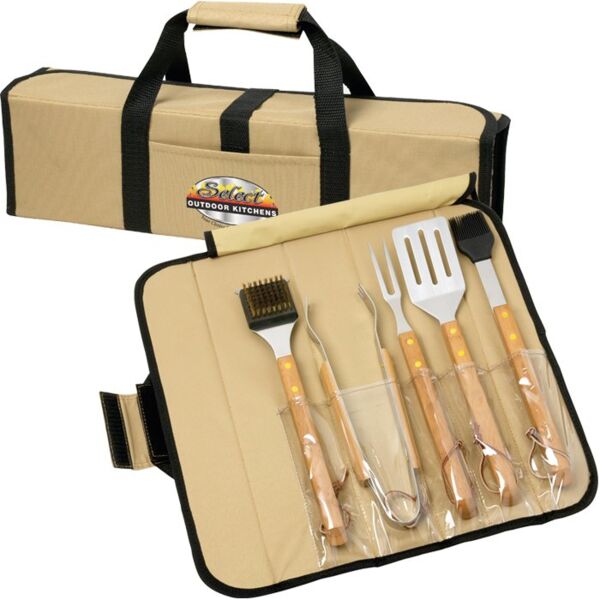 5 Piece BBQ Set (Bamboo) in Roll-Up Case Thumbnail